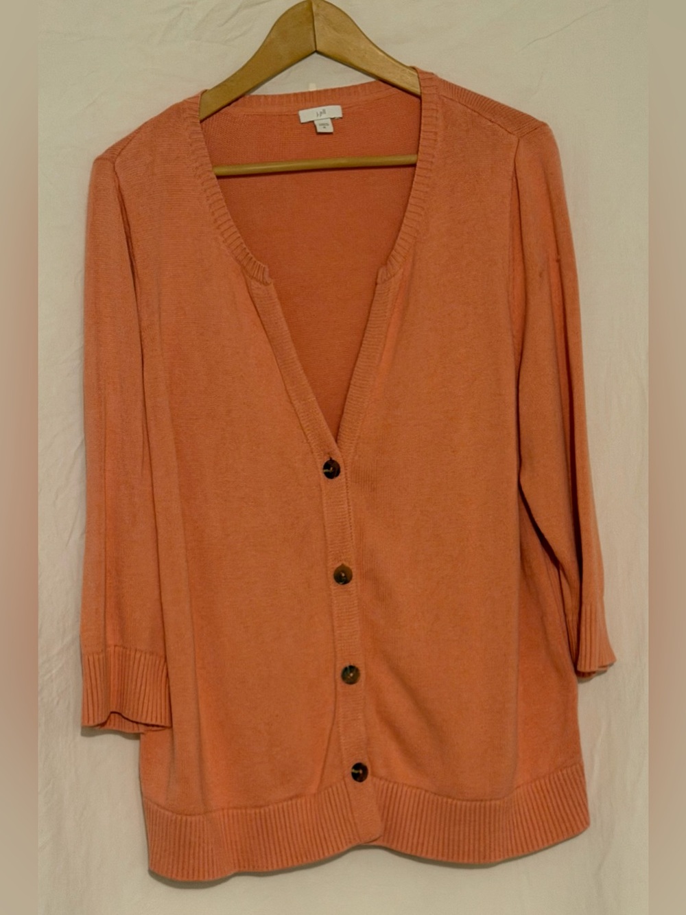 J. Jill Peach Knit V-Neck Cardigan Sweater Button Down Lightweight Outerwear